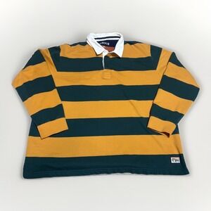 Orvis Mens XXL Rugby Shirt Long Sleeve Striped Green Yellow Cotton Polo Top